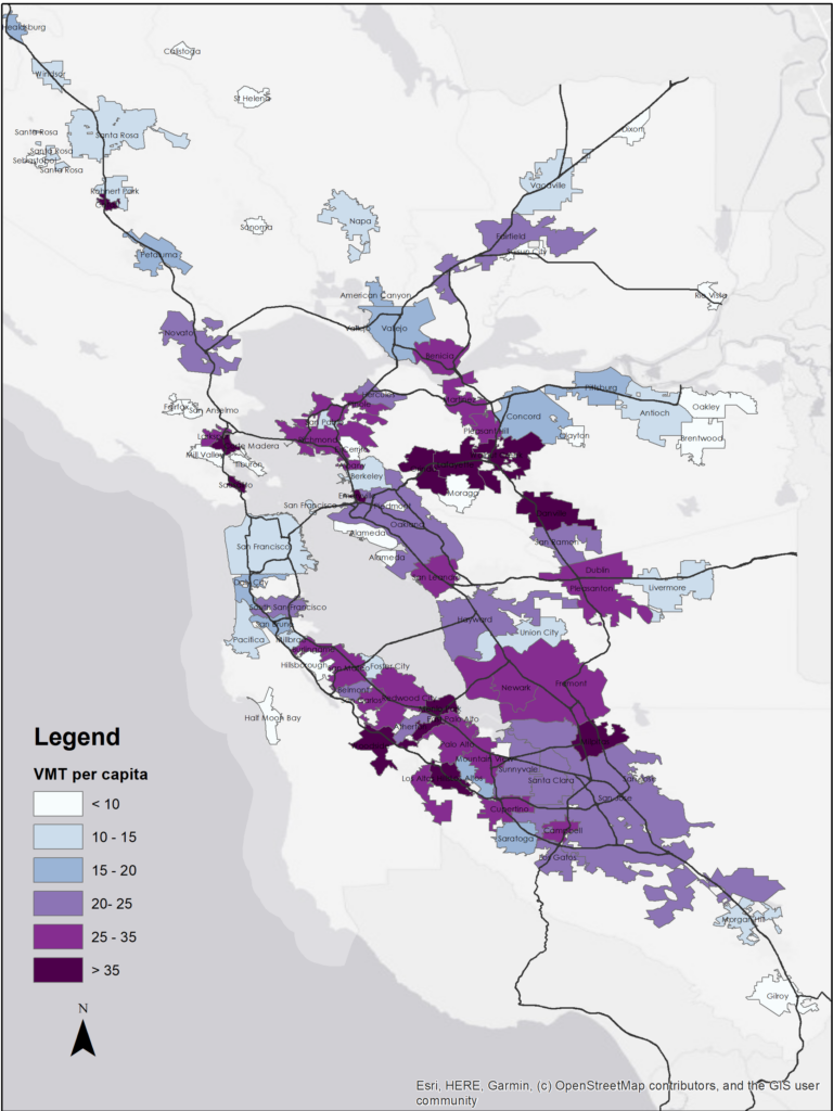 all vehicle types vehicle miles travelled per capita for bay are