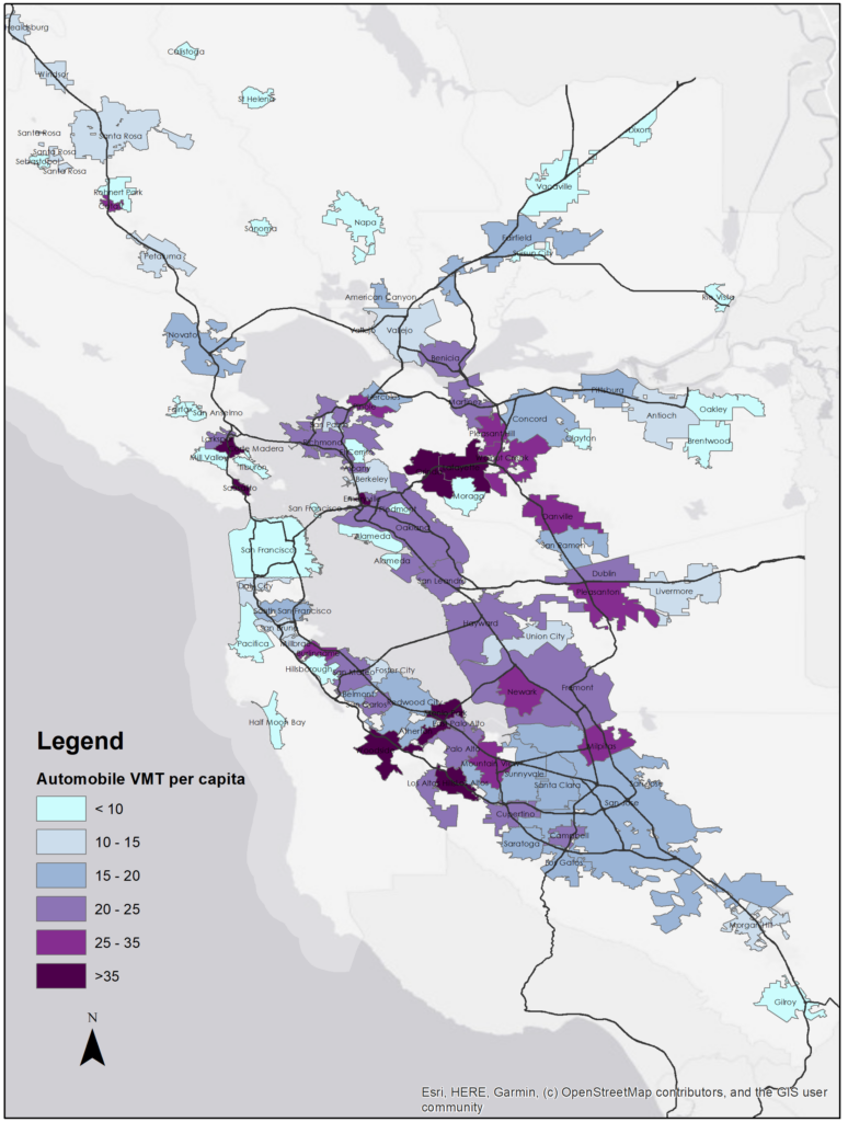 personal auto vehicle miles travelled per capita for bay are